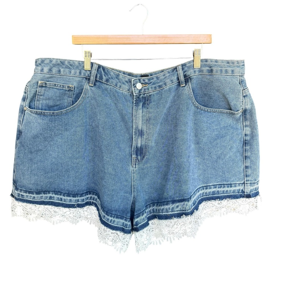 Cider Shorts Womens 4XL Blue High Rise Denim Lace Hem Cutoff Summer Plus Size